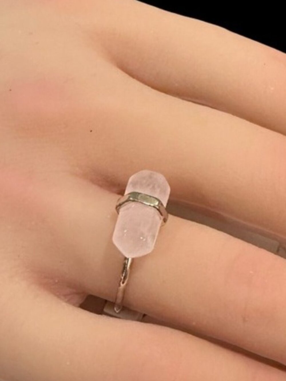 Rose Quartz Point Ring Pink Crystal Silver Tone Band Healing Stone Size 7 New